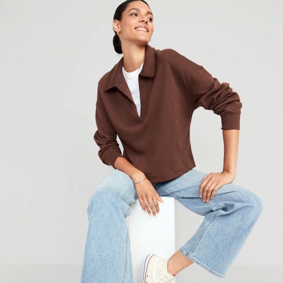 NWT OLD NAVY Collared Fleece Pullover Color: Espresso SIZE LARGE - Picture 3 of 4